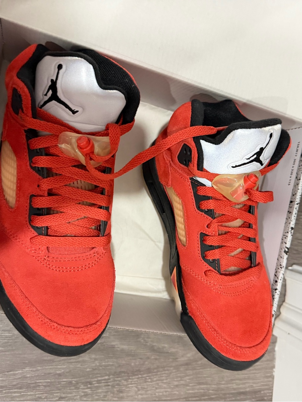 Jordan Red Suede Retro Basketball Sneakers with Black and White Accents